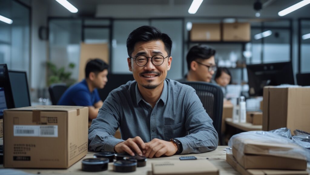 Leonardo_Phoenix_10_A_gritty_business_owner_working_late_in_hi_1